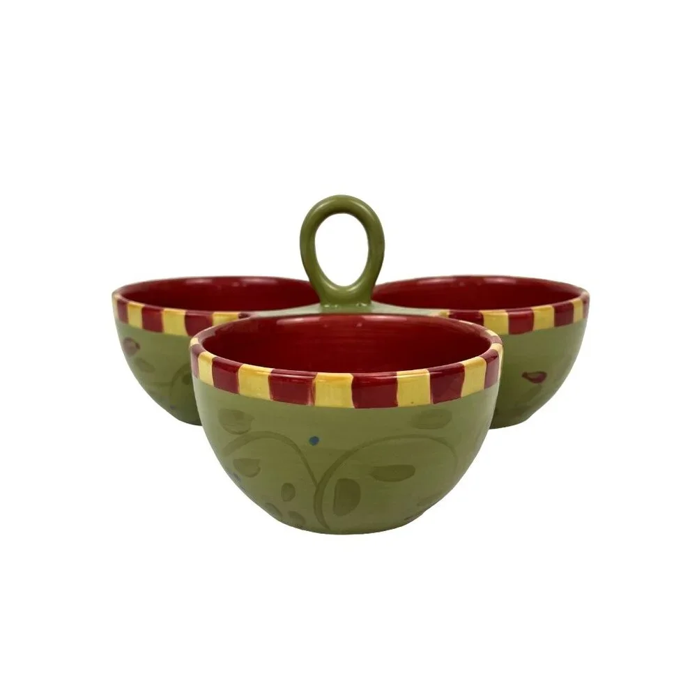 3-Section Ceramic Serving Dish w/Handle Olivia Debby Segura Signature Housewares